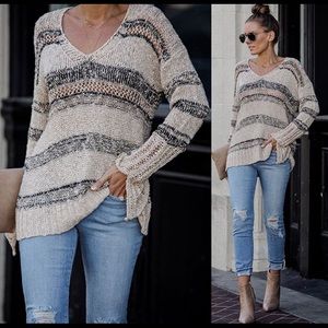 Fall Winter VICI Dolls Maverick Striped Grey White Open Knit Cozy Sweater